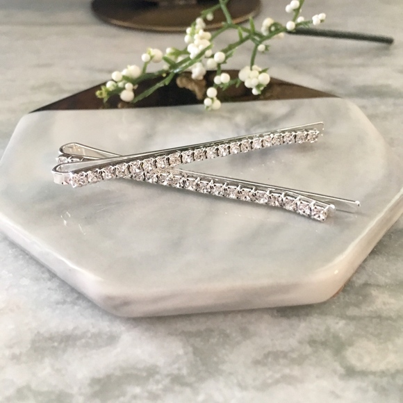 Rhinestone Studded Glam Style Hair Pin 2 Clip Set - Picture 8 of 8